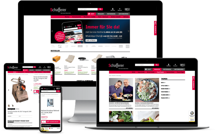 Bildbeschreibung: Eine professionelle IT-Agentur-Website wird auf verschiedenen Geräten angezeigt, darunter ein Desktop, Laptop, Tablet und Smartphone. Die mehrfache Darstellung der Website illustriert die Reaktionsfähigkeit und Anpassungsfähigkeit des We