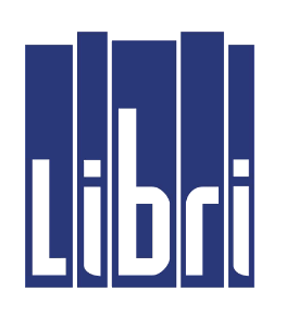 Logo mit blauem Hintergrund und weißem Text: "Libri", stilisiert als Bücher oder Regal.