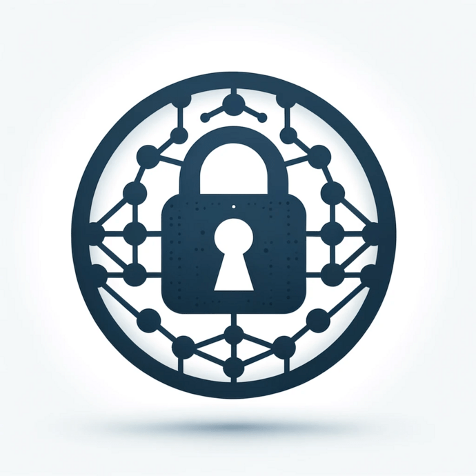 Symbol eines Schlosses in einem vernetzten Kreis, das Cybersicherheit und Schutz in digitalen Netzwerken darstellt.