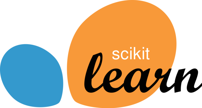 Logo von Scikit-learn: Zwei überlappende Blasen, eine blaue und eine orangefarbene, mit dem Text "scikit learn" darauf.