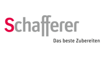 Logo von Schafferer mit grauem und rotem Text, der den Slogan „Das beste Zubereiten“ enthält.