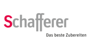 Logo von Schafferer mit grauem und rotem Text, der den Slogan „Das beste Zubereiten“ enthält.