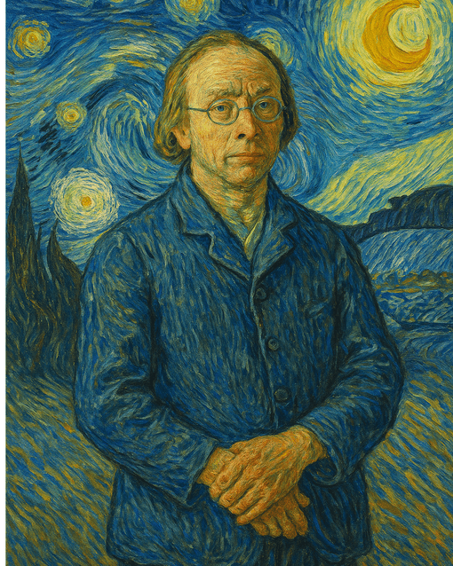 Eine Person mit Brille und hellgrünem Hemd steht vor einer Holzwand.