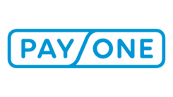 Logo mit dem Text "PAY / ONE" in blauen Großbuchstaben, getrennt durch einen diagonalen Strich.