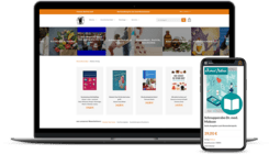 Laptop und Smartphone zeigen die Webseite eines Fachverlags mit Buchangeboten aus Medizin und Politik.