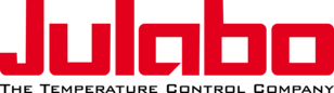 Logo von Julabo, einem Unternehmen für Temperaturregelung, in roter Schrift mit dem Slogan: "The Temperature Control Company".
