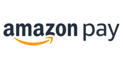 Logo von Amazon Pay, bestehend aus dem Wort "amazon" in Schwarz und "pay" in Grau. Ein orangefarbenes Pfeilsymbol verbindet die Wörter.