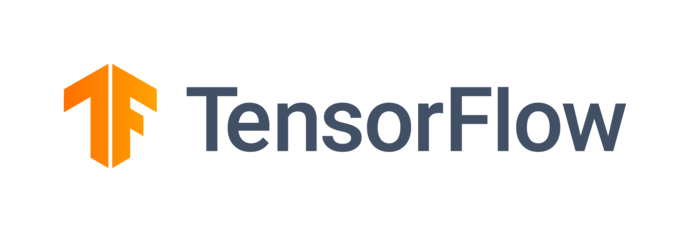 Logo von TensorFlow mit einem stilisierten "T" in Orange neben dem Schriftzug in Blau.