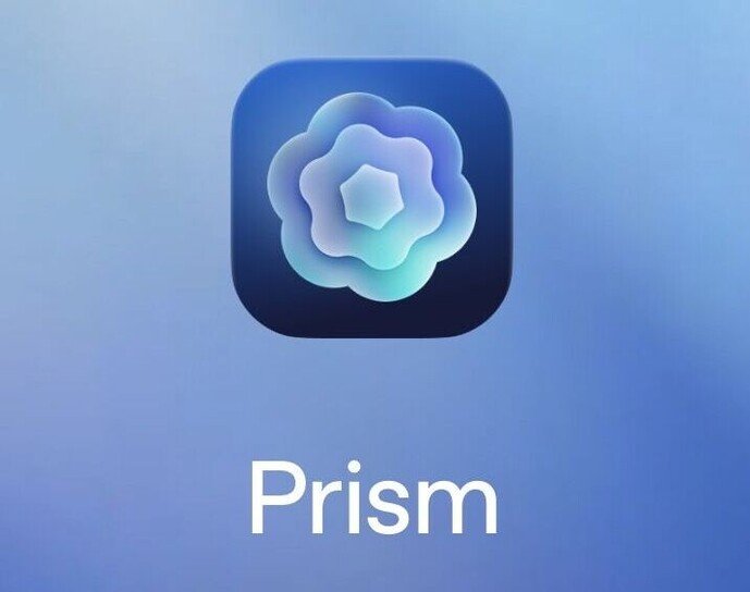 App-Symbol von "Prism" mit stilisiertem, geometrischem Blumen-Design auf blauem Hintergrund.