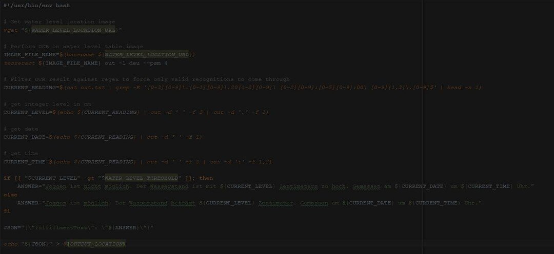 Code-Skript mit Bedingungen und Variablen; dunkler Hintergrund mit farbiger Syntax-Hervorhebung.