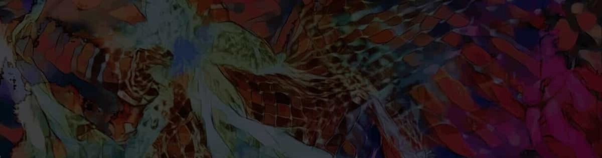 Abstrakte Malerei mit dynamischen, bunten Mustern und Konturen, die an ein Netz erinnern.