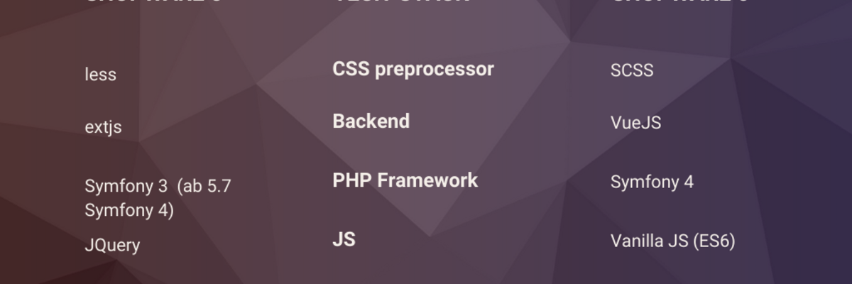 Vergleichende Darstellung der Tech-Stacks von Shopware 5 vs. Shopware 6