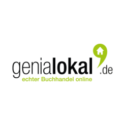 Logo von genialokal.de, grüner Pin mit Haus-Symbol, Text: „echter Buchhandel online“.