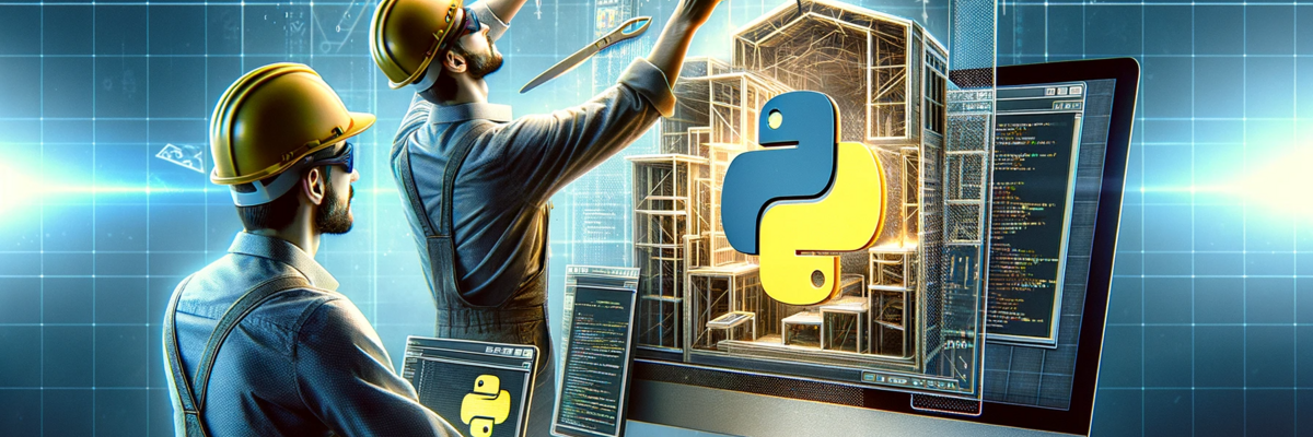 Ingenieure arbeiten an Softwarecode mit Python-Logo, symbolisiert Entwicklung und Programmierung in einer digitalen Umgebung.