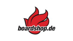 Logo von Boardshop.de: Rote Flamme hinter dem schwarzen Schriftzug "boardshop.de".