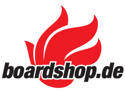 Logo von Boardshop.de: Rote Flamme hinter dem schwarzen Schriftzug "boardshop.de".