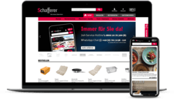 Website-Ansicht auf Laptop und Smartphone mit Startseite eines Online-Shops, der Küchen- und Gastronomiebedarf verkauft.