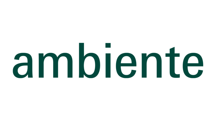 Textlogo "ambiente" in dunkelgrüner Schrift auf weißem Hintergrund.