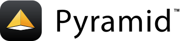 Schwarzes Logo mit gelbem Pyramidensymbol und dem Schriftzug „Pyramid“ rechts daneben.