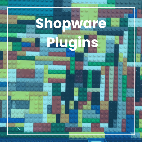 Bunte, ineinander greifende Bausteine mit der Aufschrift "Shopware Plugins".