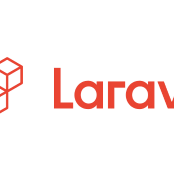 Rotes Laravel-Logo auf transparentem Hintergrund. Darunter steht der Schriftzug „laravel“.