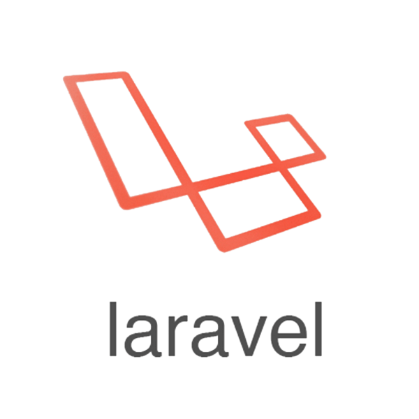 Rotes Laravel-Logo auf transparentem Hintergrund. Darunter steht der Schriftzug „laravel“.