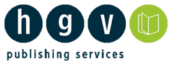 Logo von HGV Publishing Services mit den Buchstaben h, g, v in blauen Kreisen und einem grünen Kreis mit Buchsymbol.