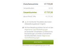 Newsletterregistrierung, Bestellung