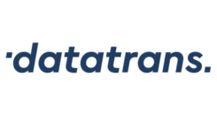 Logo von Datatrans mit dem Slogan "Swiss E-Payment Competence" in blauer Schrift auf weißem Hintergrund.